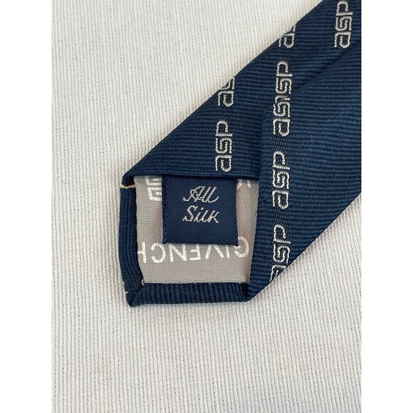 Vintage Givenchy Gentlemen's Navy Silk Tie With ASP Logo Corporate 56.5" x 3" - Picture 4 of 6